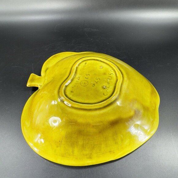 Vintage California Pottery Apple Shaped Fruit Dish Bowl Plate Green Marked USA - Picture 10 of 15
